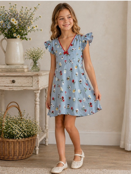 GAP Other - Gap x DÔEN Kids Floral Dress Dublin Blue Flutter Sleeve Size | Large